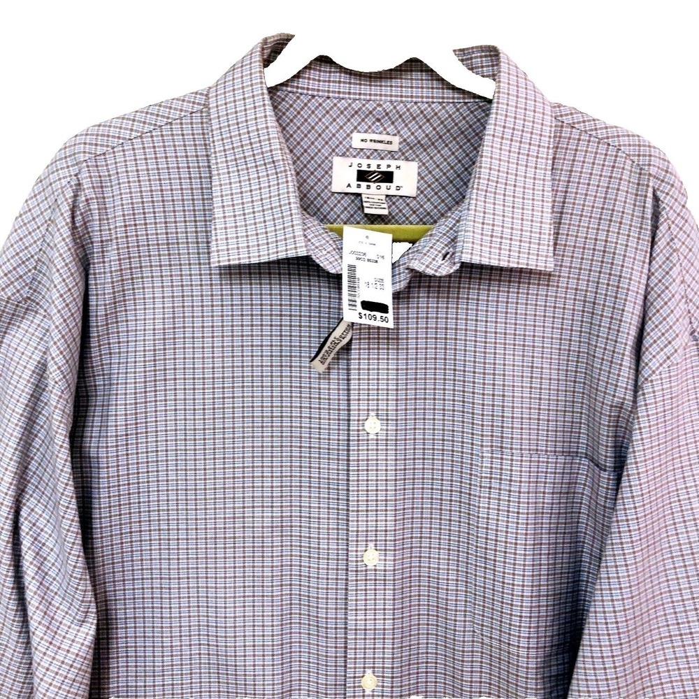 NWT Joseph Abboud Mens Dress Shirt XXL 18.5 33 Egyptian Cotton Plaid‎ Office